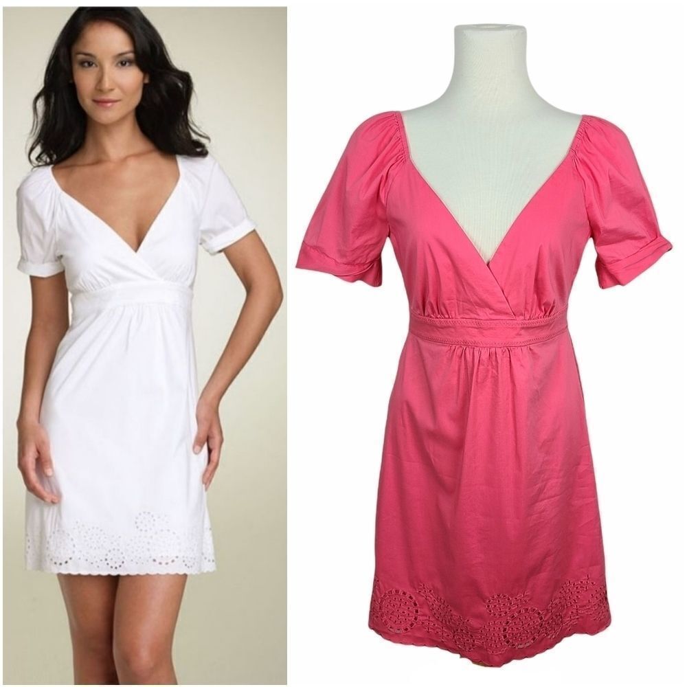 𝅺BCBG MAXAZRIA Geranium Pink Surplice V-Neck Dress Size 4